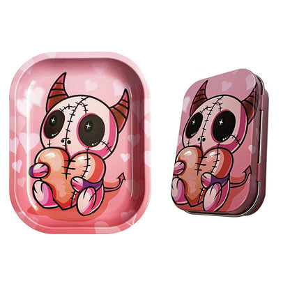 2Pcs Dish Tin Storage Plate Small Container Cigarette Case with 18X14cm Metal Tobacco Tinplate Rolling Tray Smoking Accessories