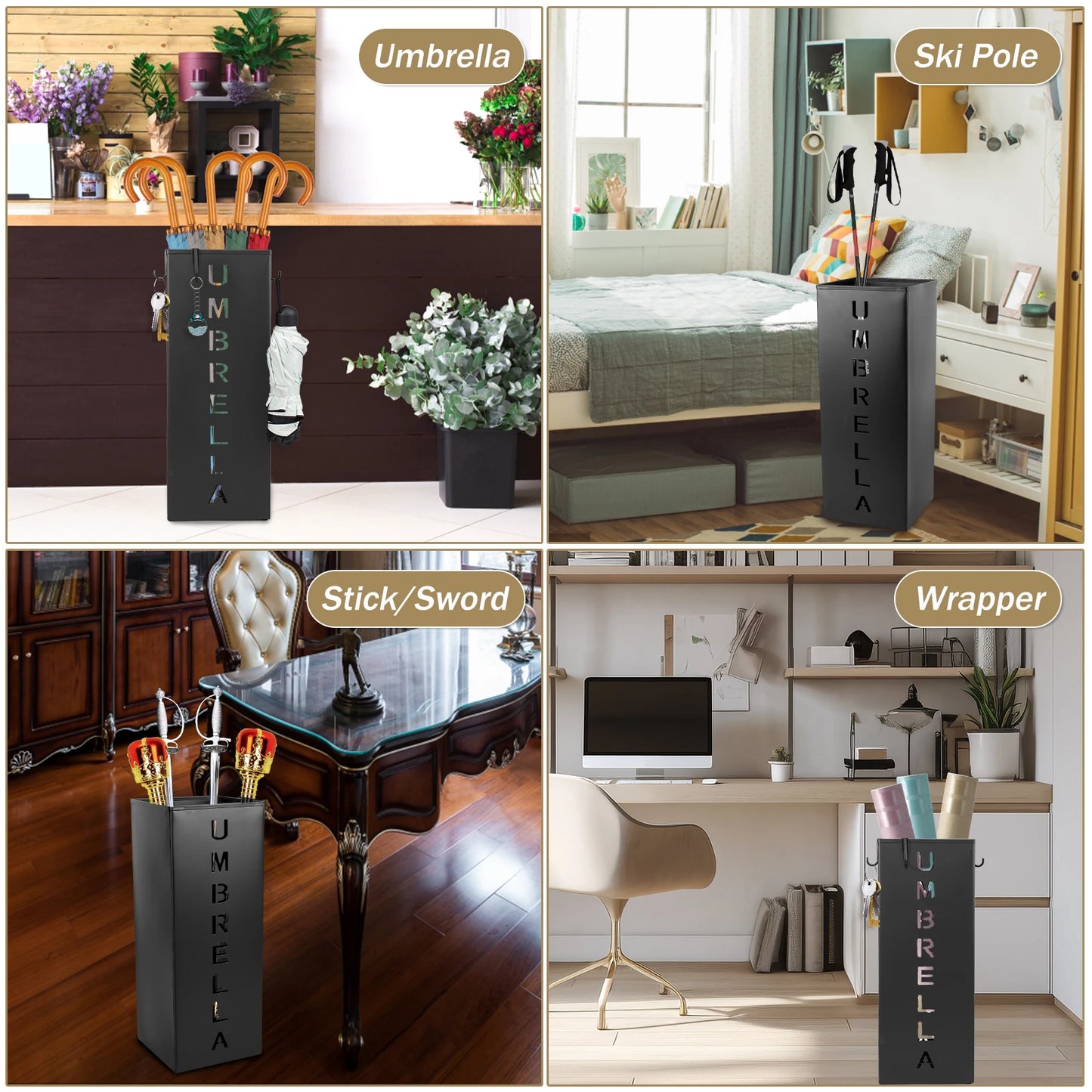 Metal Umbrella Stand Freestanding Square Mesh Umbrella Holder Decorative Umbrella Bin for Home Entryway Office Hotel Supermarket