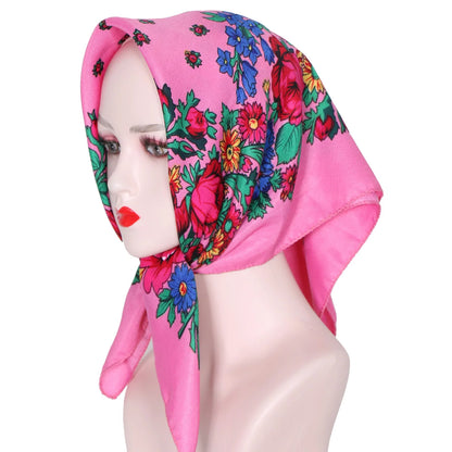 70*70cm Hijabs For Woman Luxury Square Retro Floral Print Kerchief Head Wrap Babushka Headscarf Bufandas Invierno Mujer Foulard
