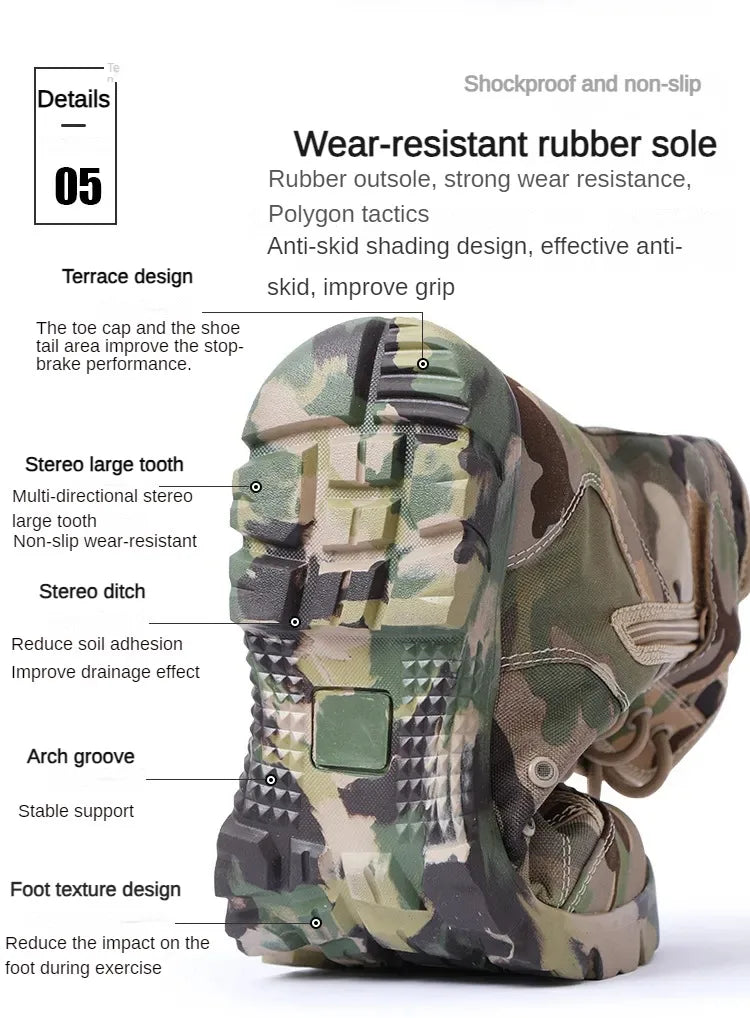 Men Boots Lace Up Waterproof Outdoor Botas Breathable Canvas Camouflage Tactical Combat Desert Ankle Shoes D139