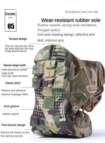 Men Boots Lace Up Waterproof Outdoor Botas Breathable Canvas Camouflage Tactical Combat Desert Ankle Shoes D139