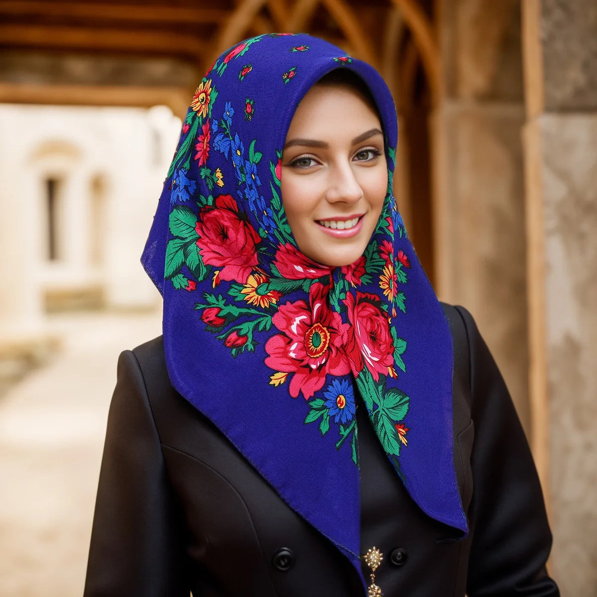 70*70cm Hijabs For Woman Luxury Square Retro Floral Print Kerchief Head Wrap Babushka Headscarf Bufandas Invierno Mujer Foulard