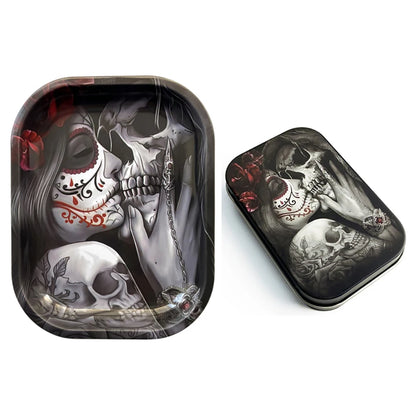 2Pcs Dish Tin Storage Plate Small Container Cigarette Case with 18X14cm Metal Tobacco Tinplate Rolling Tray Smoking Accessories