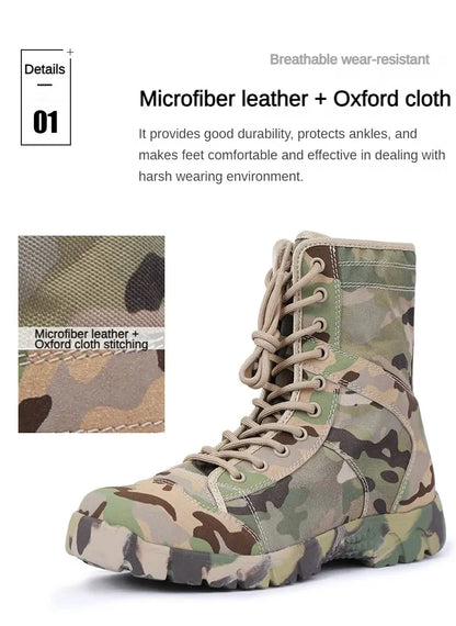 Men Boots Lace Up Waterproof Outdoor Botas Breathable Canvas Camouflage Tactical Combat Desert Ankle Shoes D139