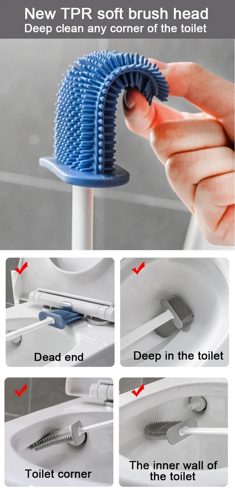 1 Set of Silicone Toilet Brush with Bracket Wall-mounted TPR Bracket Set Household Artifact Bathroom Daily Cleaning Tool