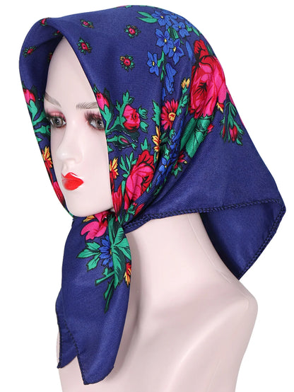 70*70cm Hijabs For Woman Luxury Square Retro Floral Print Kerchief Head Wrap Babushka Headscarf Bufandas Invierno Mujer Foulard