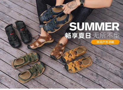 Men Leather Sandals Summer Classic Men's Outdoor Sandals Soft Comfortable Beach Sandals Slippers Men Shoes Large Size 38-48