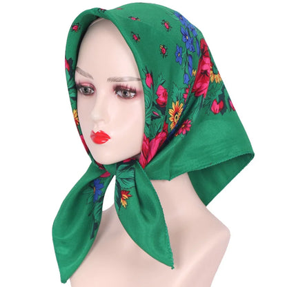 70*70cm Hijabs For Woman Luxury Square Retro Floral Print Kerchief Head Wrap Babushka Headscarf Bufandas Invierno Mujer Foulard