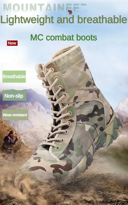 Men Boots Lace Up Waterproof Outdoor Botas Breathable Canvas Camouflage Tactical Combat Desert Ankle Shoes D139