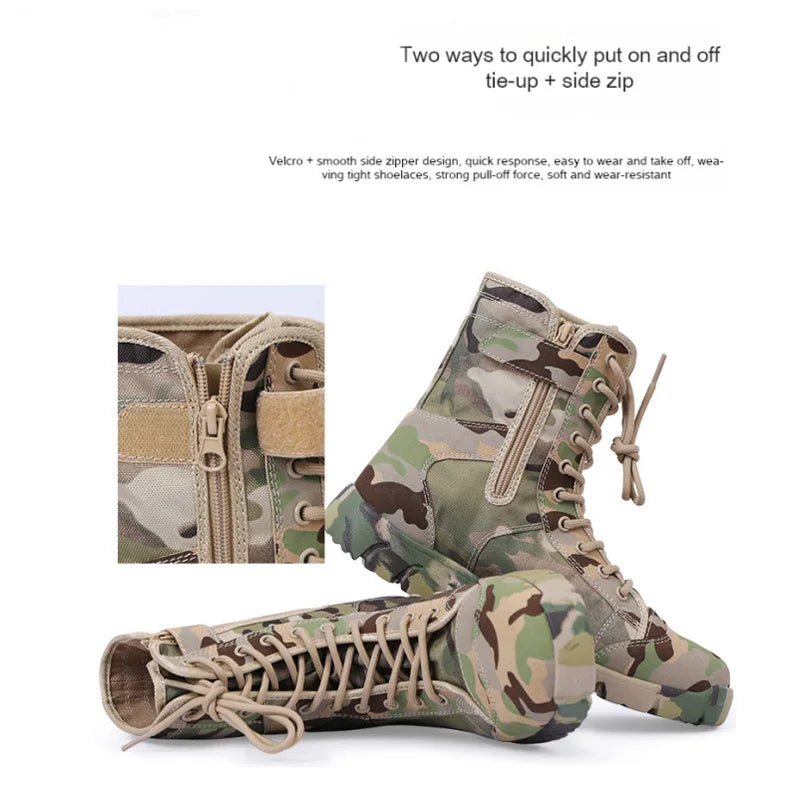 Men Boots Lace Up Waterproof Outdoor Botas Breathable Canvas Camouflage Tactical Combat Desert Ankle Shoes D139