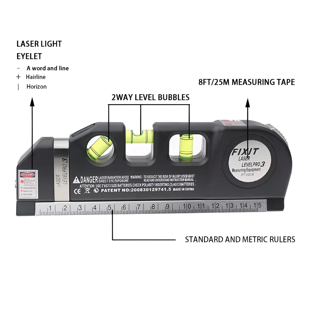 Instrument de nivellement Laser multifonction de haute précision, avec règle en acier, ligne droite croisée, outils de mesure du niveau Laser