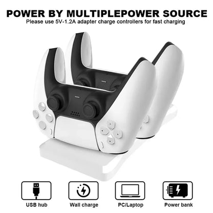 GAMINJA Dual Controller Charging Stand for Playstation 5 Controller Charger Station PS5 with Fast Charging AC Adapter 5V 1.2A