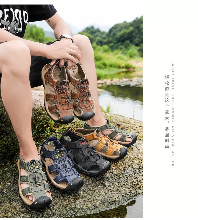 Men Leather Sandals Summer Classic Men's Outdoor Sandals Soft Comfortable Beach Sandals Slippers Men Shoes Large Size 38-48