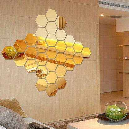 6/12PCS Hexagon Mirror Wall Stickers Acrylic Self Adhesive Mosaic Tile Decals for Room Decoration DIY Art Ornaments Gift