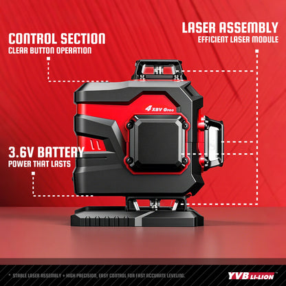 YEVOLT YVGLL4XS16 16 lignes 4 planches outils de niveau Laser vert 4D avec puissance 3Ah/5.2Ah Machine auto-nivelante horizontale et verticale