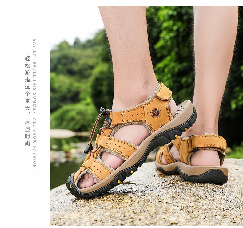 Men Leather Sandals Summer Classic Men's Outdoor Sandals Soft Comfortable Beach Sandals Slippers Men Shoes Large Size 38-48