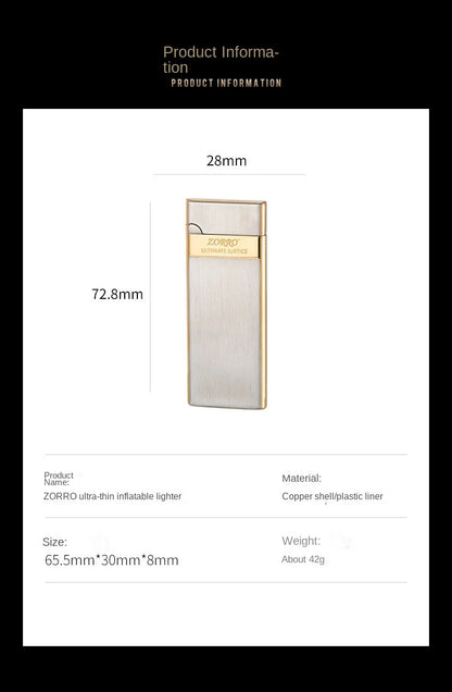ZORRO Ultra-thin Gas Lighter Grinding Wheel Slim Portable Personalized Men's Gift Cigarette Lighter Cigarette Accessories
