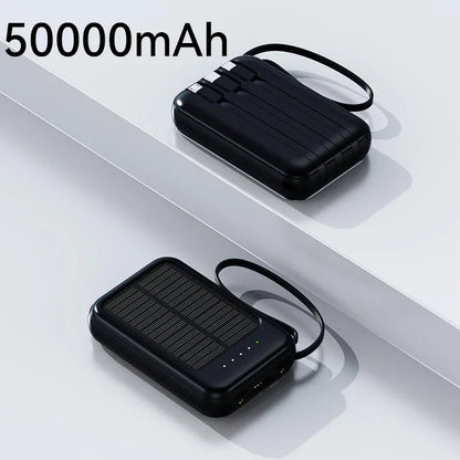 Solar Power Bank 50000mah Built-in Cable Solar Charger 2 USB Ports External Charger Power Bank with LED Light power bank New