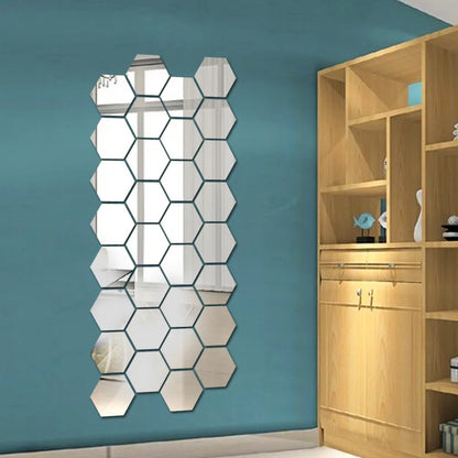 6/12PCS Hexagon Mirror Wall Stickers Acrylic Self Adhesive Mosaic Tile Decals for Room Decoration DIY Art Ornaments Gift