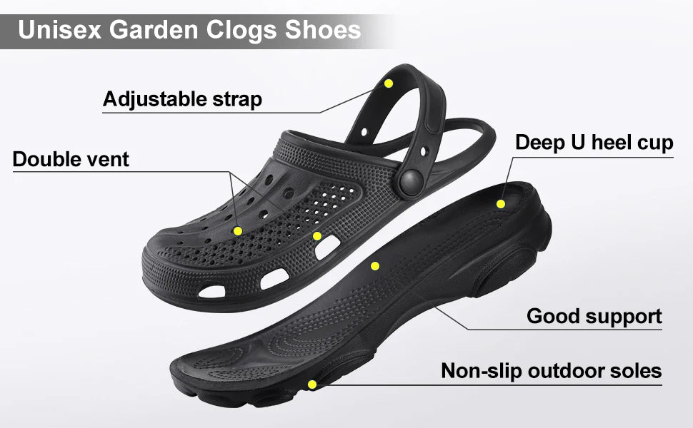 Bebealy Men Hole Clogs Slippers Men Garden Shoes For Men Arch Support Slides Summer Fashion Beach Slippers Non-slip EVA Slippers