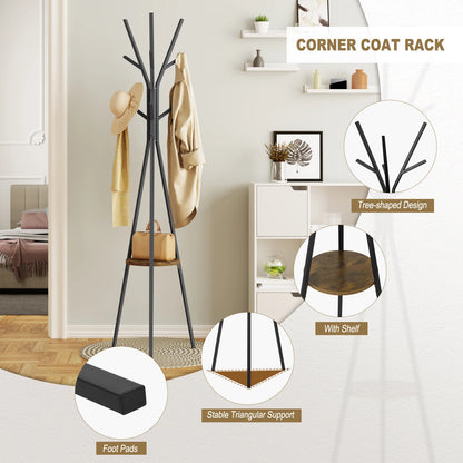 WOLTU Free Standing Hat Clothing Display Stand Coat Rack Tree Shape with 9 Hooks 1 Shelf for Clothes Hats Bags for Living Room