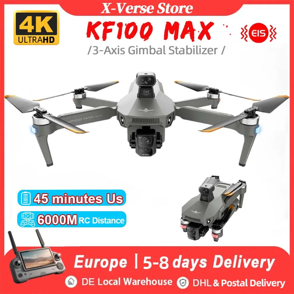 KF100 Max Drone 4K professionnel 3 axes cardan Laser évitement d'obstacles GPS 6KM RC Dron 45 Minutes de temps de vol RC quadrirotor