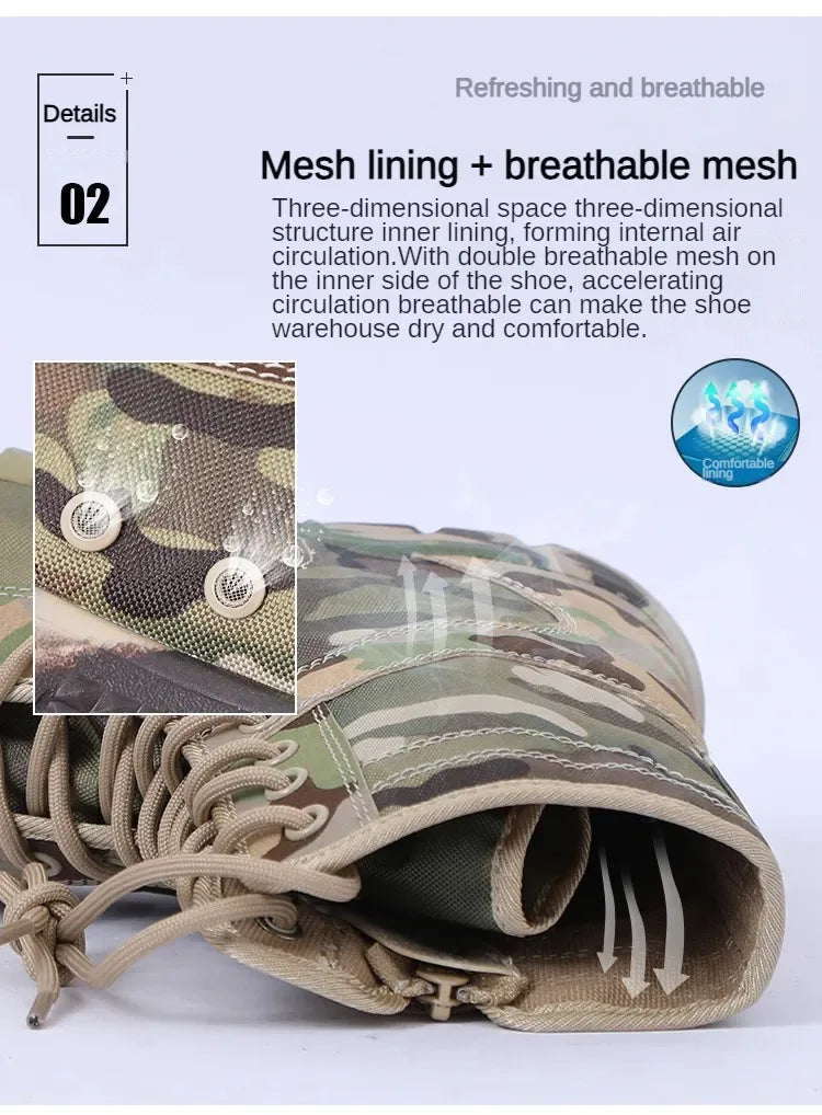 Men Boots Lace Up Waterproof Outdoor Botas Breathable Canvas Camouflage Tactical Combat Desert Ankle Shoes D139