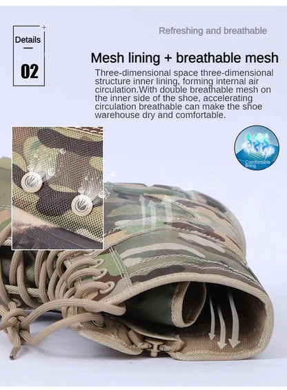 Men Boots Lace Up Waterproof Outdoor Botas Breathable Canvas Camouflage Tactical Combat Desert Ankle Shoes D139