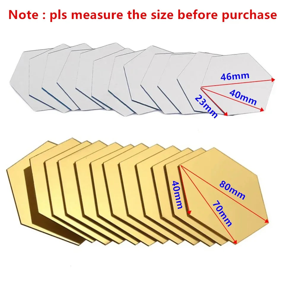 6/12PCS Hexagon Mirror Wall Stickers Acrylic Self Adhesive Mosaic Tile Decals for Room Decoration DIY Art Ornaments Gift