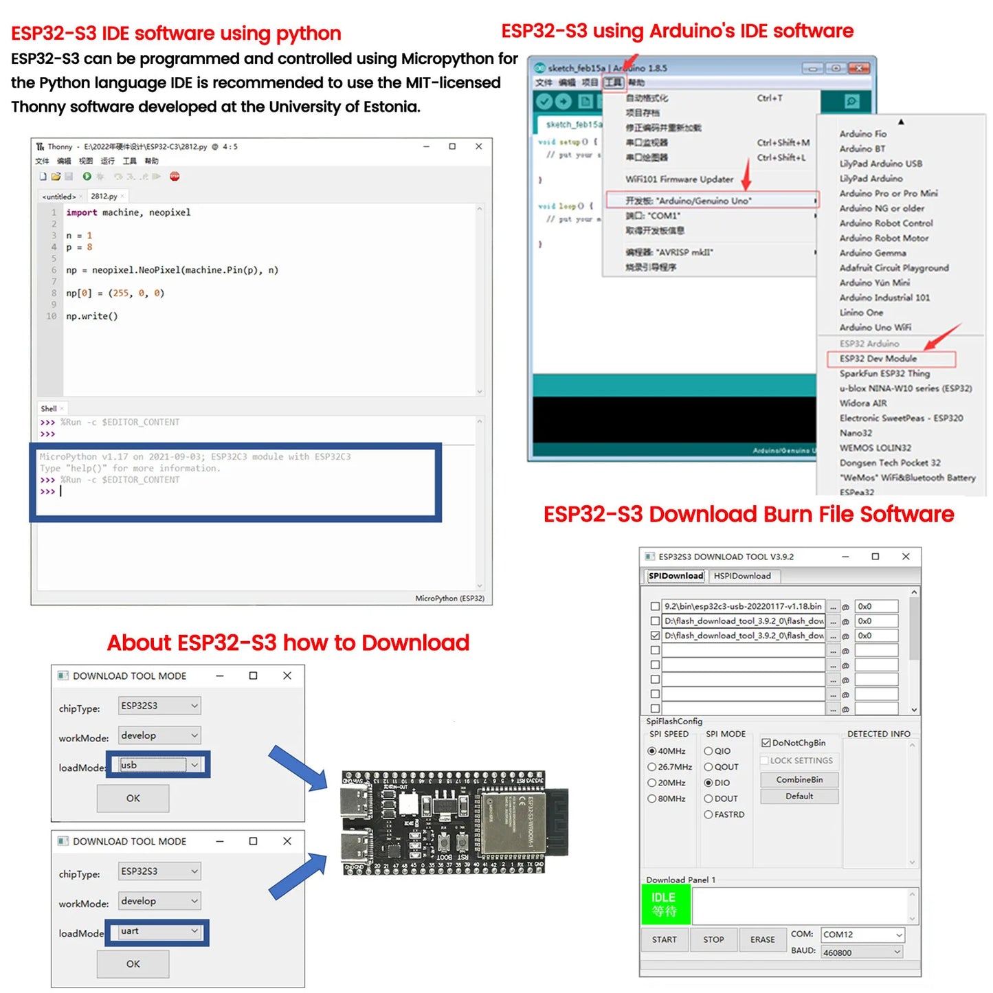ESP32 S3 Development Boards with Expansion Adapter Kit 2.4G Wifi BT Module ESP32-S3-1 N8R2 N16R8 44Pin Type-C ESP32-S3