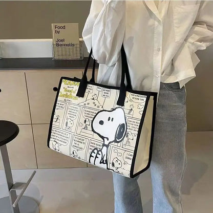 No.1 Anime Snoopy Tote Bag Canvas Bag Large Capacity Female Environmental Protection Portable Pu Cute Printing Shopping Bag