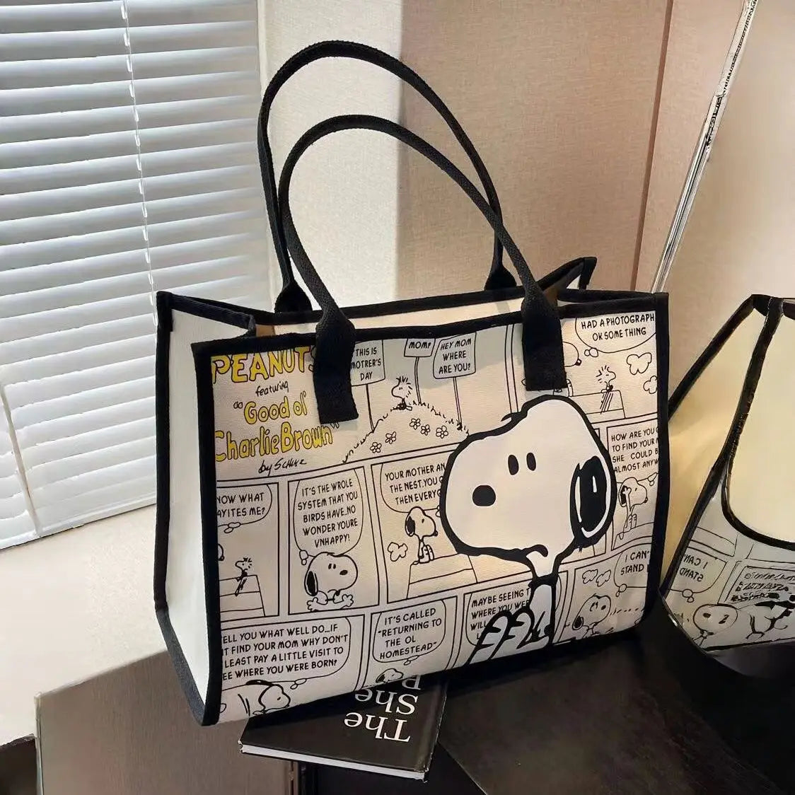 No.1 Anime Snoopy Tote Bag Canvas Bag Large Capacity Female Environmental Protection Portable Pu Cute Printing Shopping Bag