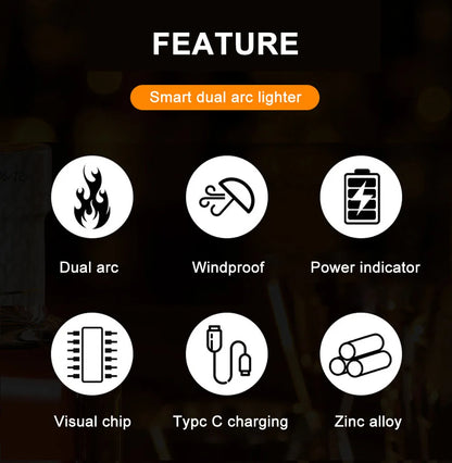 Type C Cool Lighters Fast Charging 500mA Windproof USB Rechargeable Electric Lighters Metal Outdoor Camping ARC Plasma Lighters