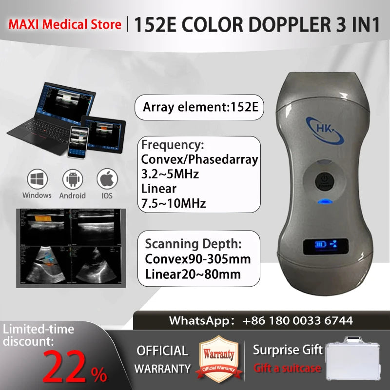 Scanner de sonde à ultrasons sans fil Portable, scanner à ultrasons WIFI, prise en charge de la valise gratuite iOS Android Windows