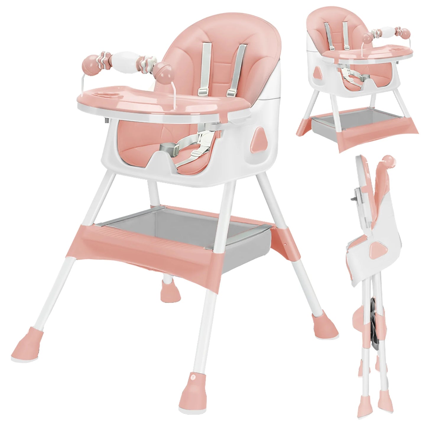 Foldable Baby High Chair 6 Months Plus, with Large Antislip Pad & ToyRack, Easy to Clean Feeding , E500