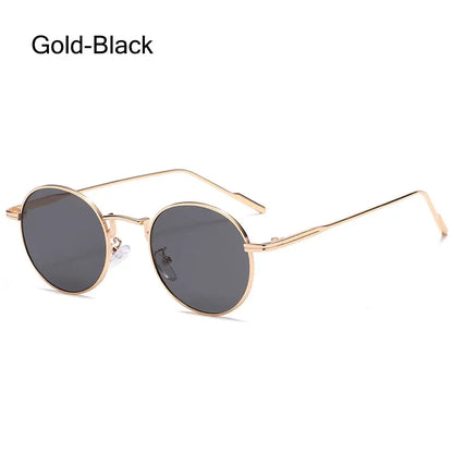 Fashion Trendy Black UV400 Protection Shades Sun Glasses Round Sunglasses for Women Metal Frame For Travel|Beach