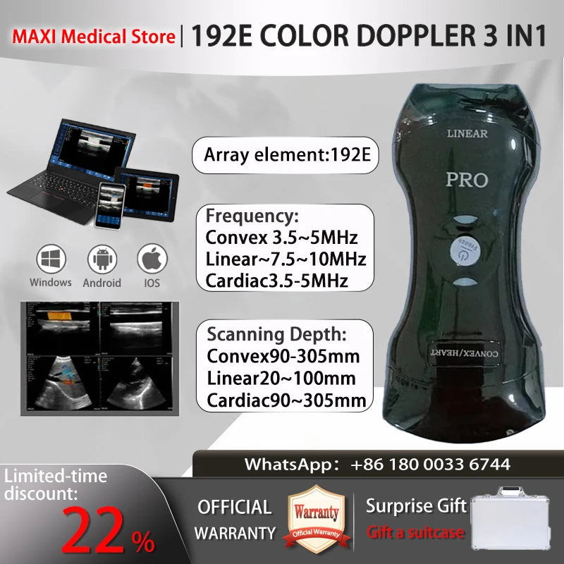 Scanner de sonde à ultrasons sans fil Portable, scanner à ultrasons WIFI, prise en charge de la valise gratuite iOS Android Windows