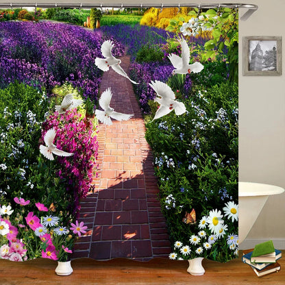 3D Printing Flowers Plant Garden Bathroom Shower Curtain Natural Landscape Home Decoration Waterproof Curtain with Hook Curtain