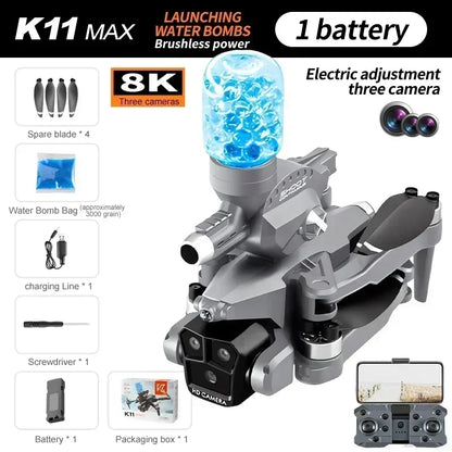 K11 MAX Drone 8K HD pliable FPV ESC RC Tripple caméra positionnement du flux optique sans brosse lancement bombes d'eau