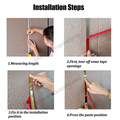 1 Roll Mirror Wall Sticker Stainless Steel Decorative Line Gold TV Background Ceiling Edging Strip Wall Decorations Living Room