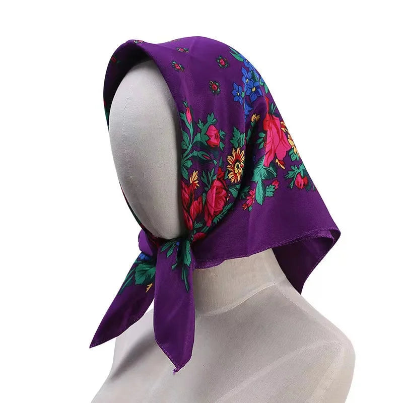 70*70cm Hijabs For Woman Luxury Square Retro Floral Print Kerchief Head Wrap Babushka Headscarf Bufandas Invierno Mujer Foulard