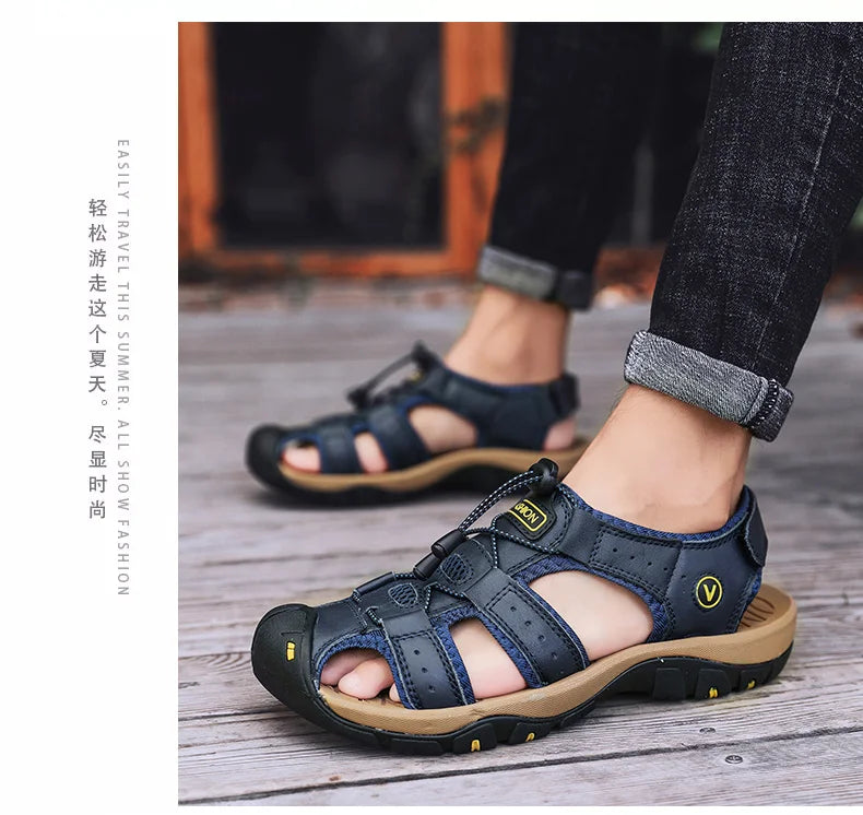 Men Leather Sandals Summer Classic Men's Outdoor Sandals Soft Comfortable Beach Sandals Slippers Men Shoes Large Size 38-48
