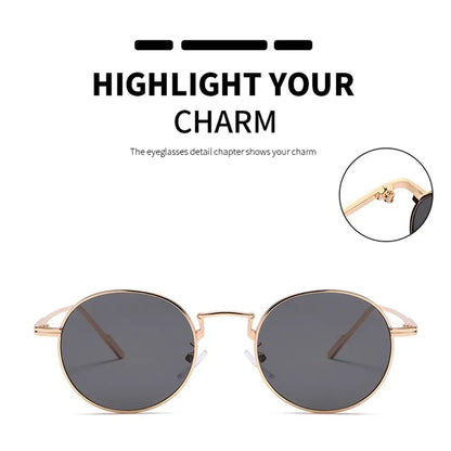 Fashion Trendy Black UV400 Protection Shades Sun Glasses Round Sunglasses for Women Metal Frame For Travel|Beach