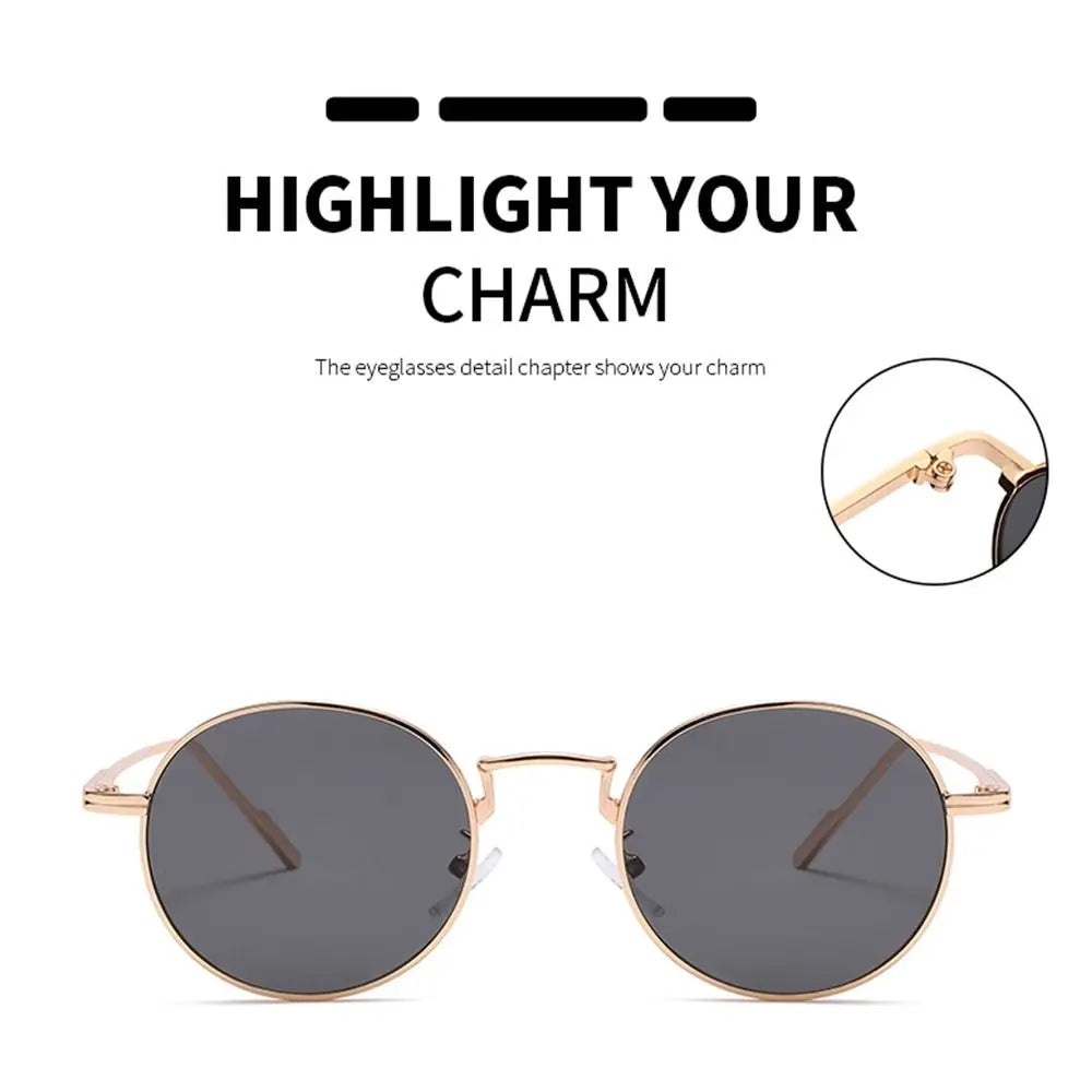 Fashion Trendy Black UV400 Protection Shades Sun Glasses Round Sunglasses for Women Metal Frame For Travel|Beach