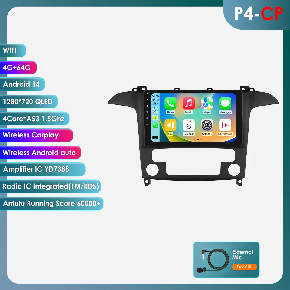 4G-LTE AI 2Din Android for Ford S Max S-MAX 2007-2015 Car Radio Multimedia Video Player Stereo Navigation GPS Carplay Autoradio