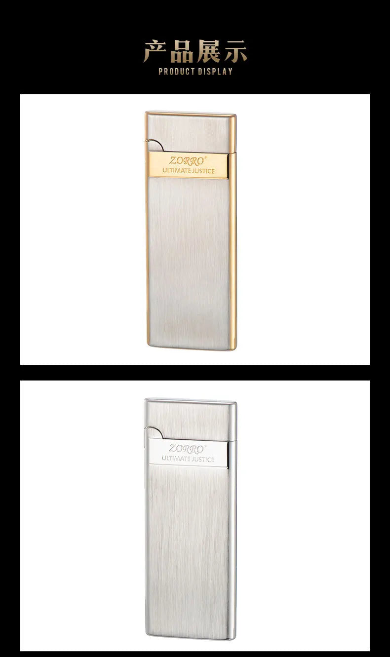 ZORRO Ultra-thin Gas Lighter Grinding Wheel Slim Portable Personalized Men's Gift Cigarette Lighter Cigarette Accessories