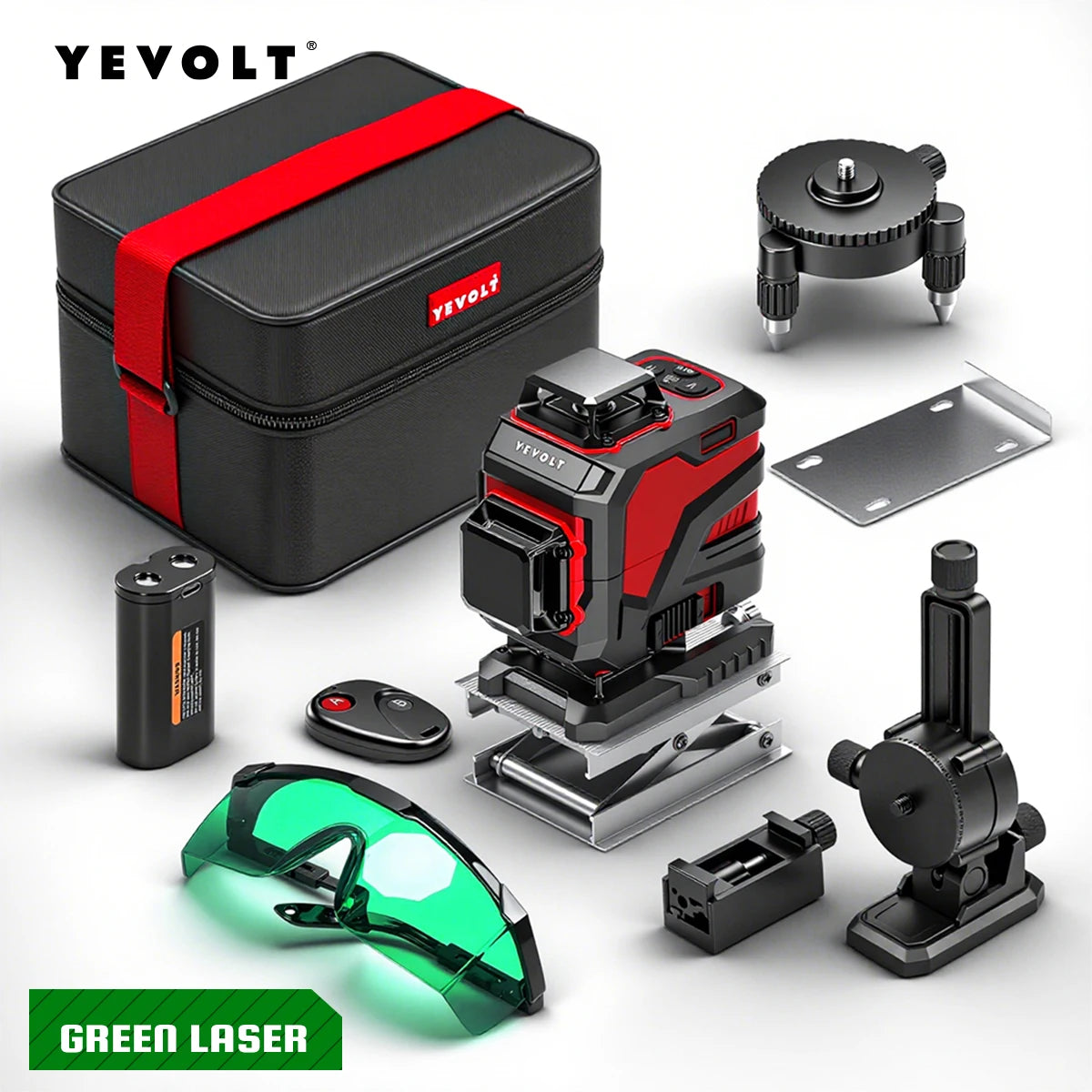 YEVOLT YVGLL4XS16 16 lignes 4 planches outils de niveau Laser vert 4D avec puissance 3Ah/5.2Ah Machine auto-nivelante horizontale et verticale