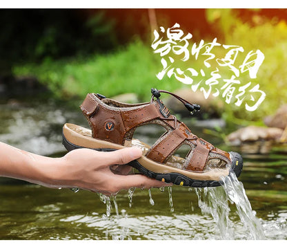 Men Leather Sandals Summer Classic Men's Outdoor Sandals Soft Comfortable Beach Sandals Slippers Men Shoes Large Size 38-48