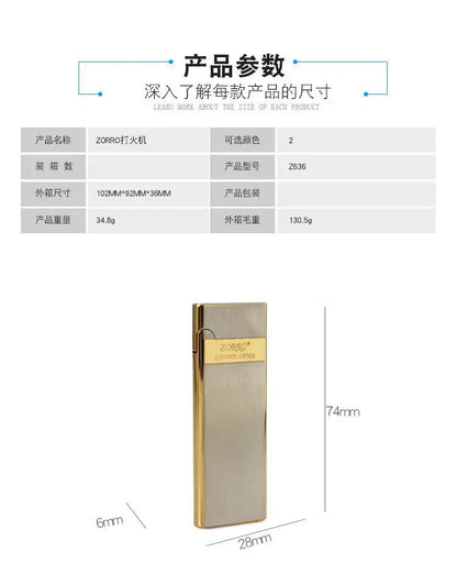 Zorro Ultra-thin Easy To Put Cigarette Case Grinding Wheel Inflatable Lighter Man Toy