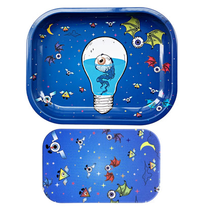 2Pcs Dish Tin Storage Plate Small Container Cigarette Case with 18X14cm Metal Tobacco Tinplate Rolling Tray Smoking Accessories